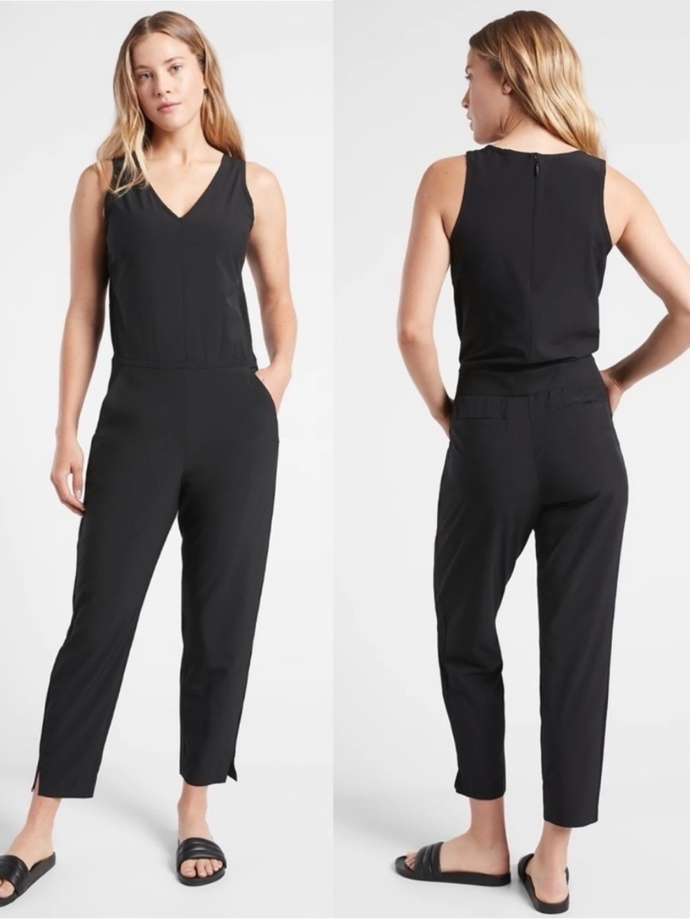 Athleta Black V-Neck Tailored Sleeveless Jumpsuit